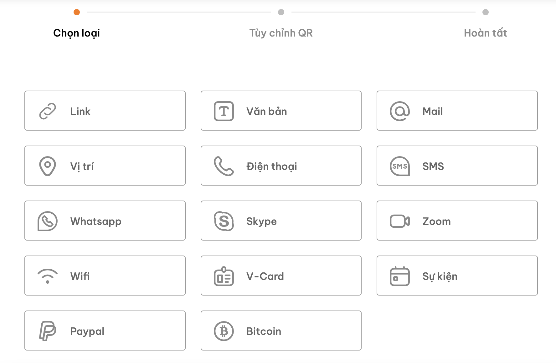 Chọn loại tạo mã QR