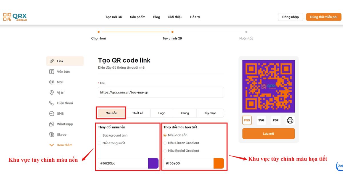 Bước 4: Thêm màu vào mã QR code